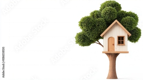 A whimsical treehouse toy, bright colors, intricate details, cartoon style, isolated on white background