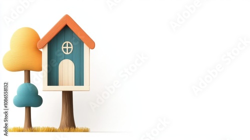 A whimsical treehouse toy, bright colors, intricate details, cartoon style, isolated on white background