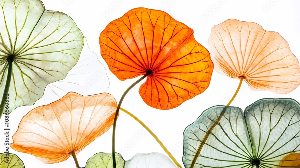 Obraz premium Orange and green glass lotus leaf illustration poster background