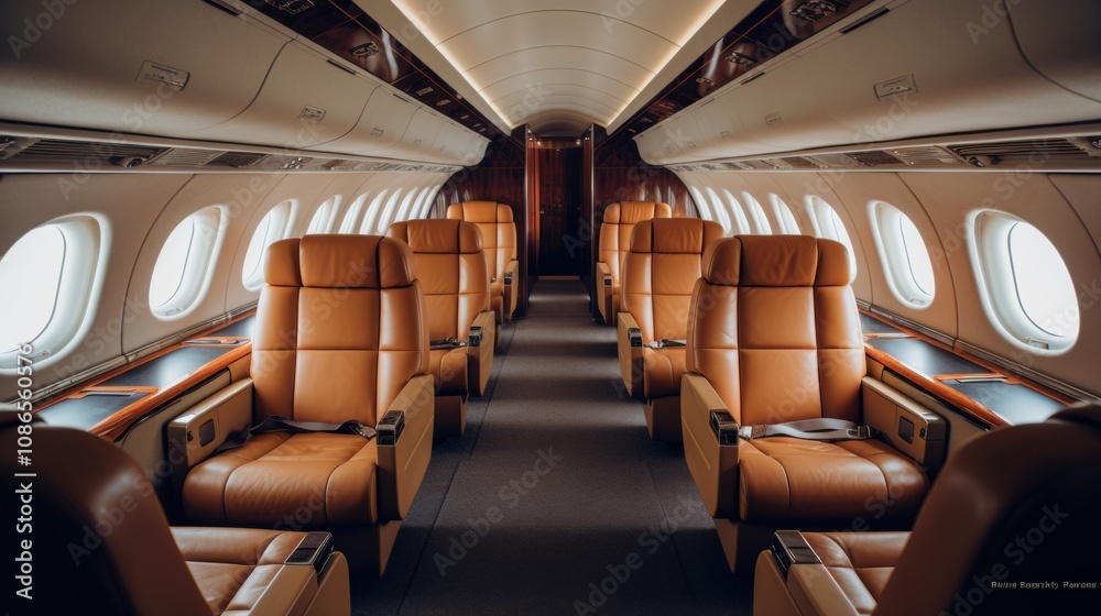 photograph of Interior of an empty luxury jet plane photograph of Interior of an empty luxury jet plane
