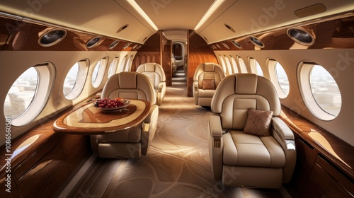 photograph of Interior of an empty luxury jet plane photo