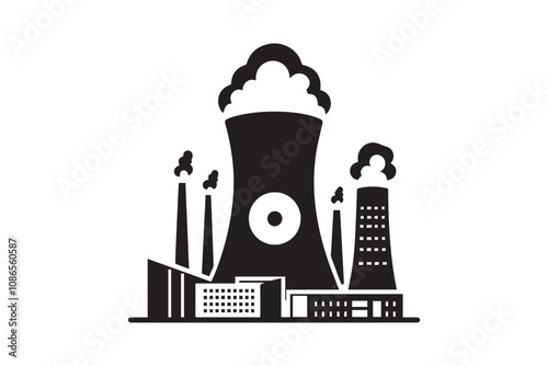 nuclear power plant silhouette isolated in white background