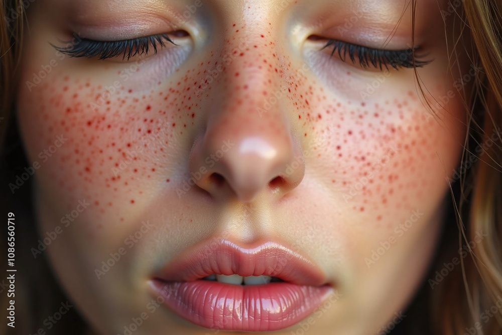 Fototapeta premium Close-up face upper face lips freckles smooth glossy