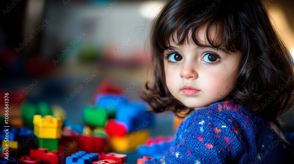 Portrait of a Young Child playing with toys indoors. Portrait of a Young Child playing with toys indoors.