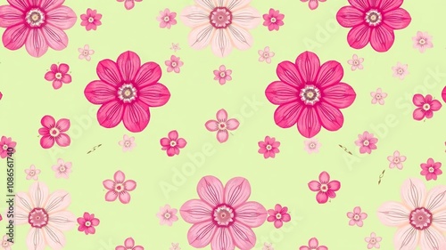 Soft pastel green square background with intricate seamless patterns of multicolored flowers made from convolvulus petals, botanicals, organic, botanical