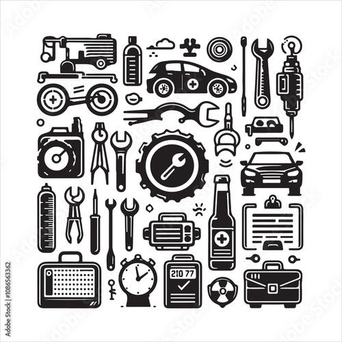 Car service silhouette vector. Car repair & Parts icons set vector on a white background.
