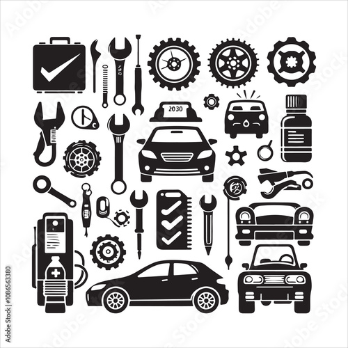 Car service silhouette vector. Car repair & Parts icons set vector on a white background.
