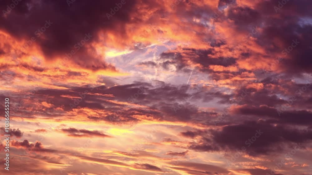 Timelapse shot of the movement of clouds at sunset. Autumn red sky at magic hour. 4K Timelapse shot of the movement of clouds at sunset. Autumn red sky at magic hour. 4K