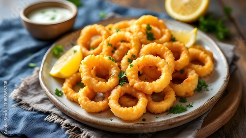 Kalamarakia Tiganita Fried Calamari (Greek Cuisine) photo