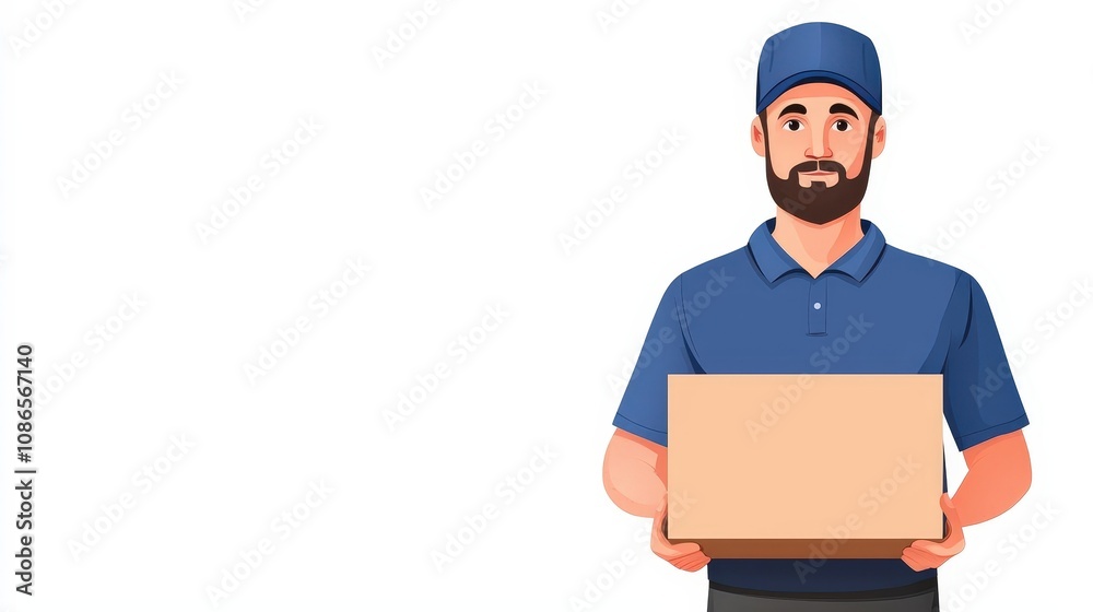 A courier holding a box, retro comic style, isolated on white background A courier holding a box, retro comic style, isolated on white background