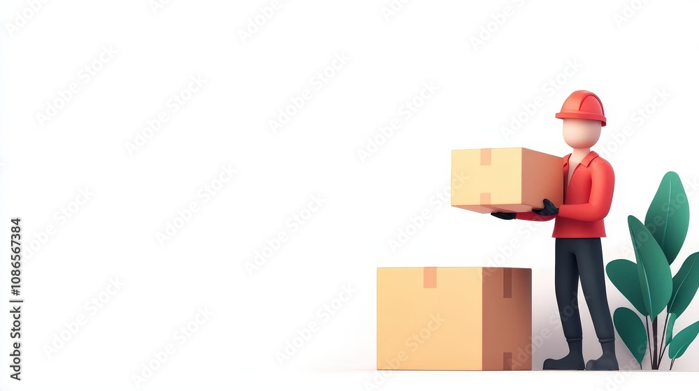 A delivery person extending a box, lowpoly 3D style, isolated on white background A delivery person extending a box, lowpoly 3D style, isolated on white background