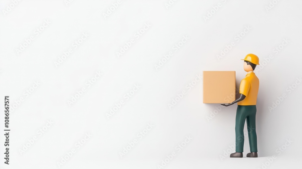 A delivery person with a box, claymation style rendering, isolated on white background A delivery person with a box, claymation style rendering, isolated on white background