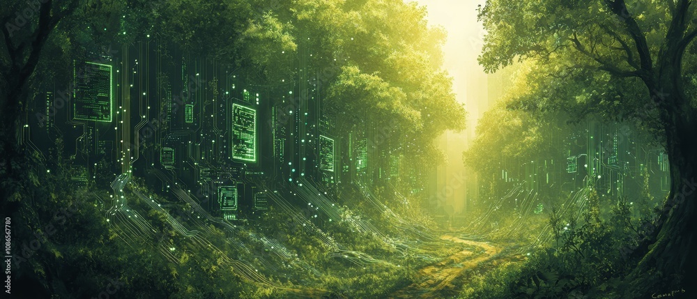 Obraz premium Circuitry Forest in Decay, Digital Waste and Environmental Impact