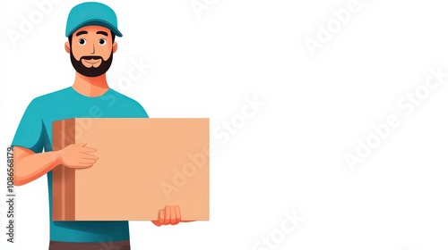 Delivery man handling package, cartoon style illustration, isolated on white background