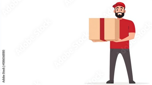 Delivery man handling package, cartoon style illustration, isolated on white background