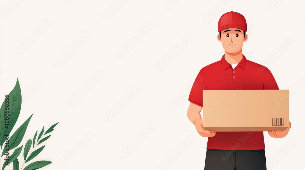 Delivery person in action with a box, vector illustration, bright colors, isolated on white background Delivery person in action with a box, vector illustration, bright colors, isolated on white background