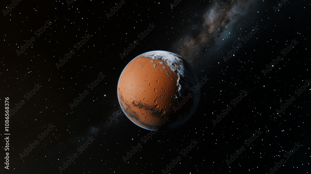 Planet Mars Floating Against a Starry Background Planet Mars Floating Against a Starry Background