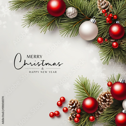 Realistic Christmas and happy new year background with realistic decorations