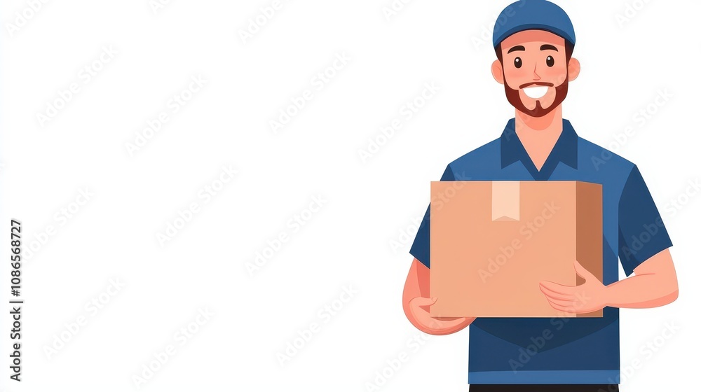 Delivery worker presenting a package, animestyle illustration, isolated on white background Delivery worker presenting a package, animestyle illustration, isolated on white background