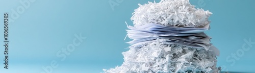 Investing mistake fail business and volatility Concept, Stack of shredded paper against a light blue background, showcasing a textured and abstract composition ideal for office or recycling themes.