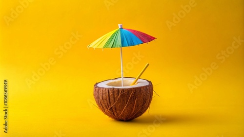 Wallpaper Mural Minimalist Coconut Cocktail, Summer Vacation, AI Photo Torontodigital.ca