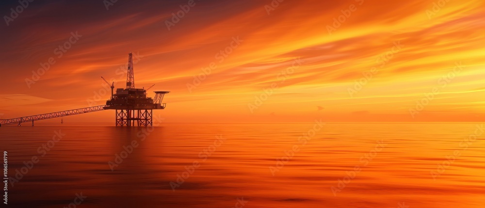 Sunset over an offshore oil rig with calm waters. Sunset over an offshore oil rig with calm waters.