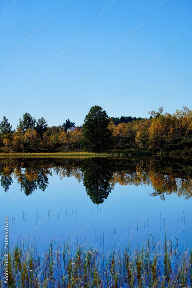 Obraz premium Autumn Reflection on a Tranquil Lake