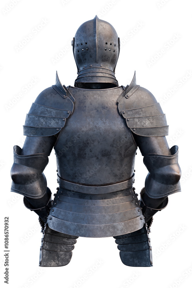 back of a knights armor is displayed, highlighting the craftsmanship and sturdy metal construction back of a knights armor is displayed, highlighting the craftsmanship and sturdy metal construction
