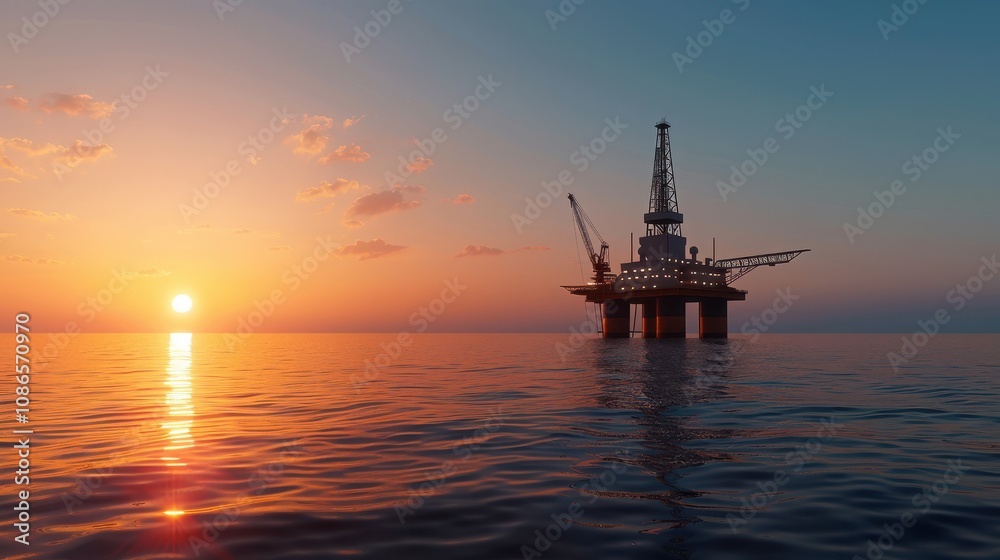 Oil rig at sunset over calm waters. Oil rig at sunset over calm waters.