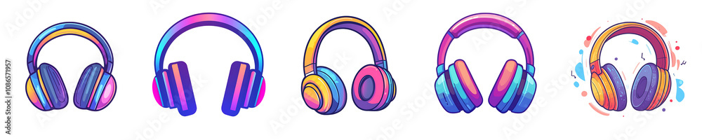 Set of a headphones icon with a modern design, isolated on a transparent background.