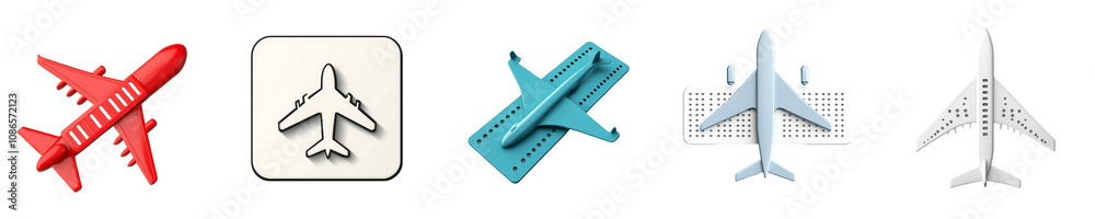 Set of a plane ticket icon with perforations, isolated on a transparent background. Set of a plane ticket icon with perforations, isolated on a transparent background.