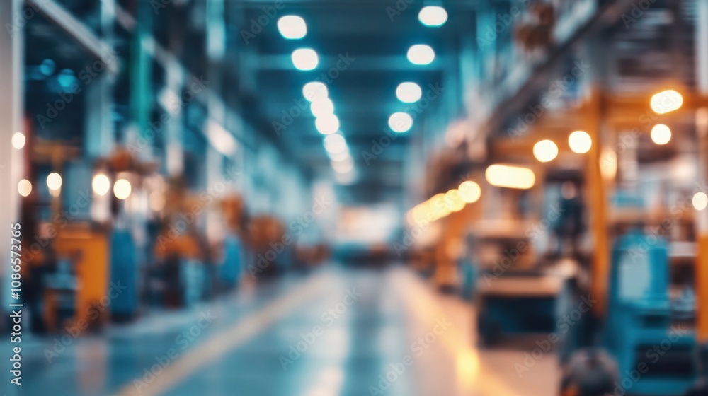 Workers in a large industrial facility during the day observing machinery in a blurred environment with warm lighting Workers in a large industrial facility during the day observing machinery in a blurred environment with warm lighting