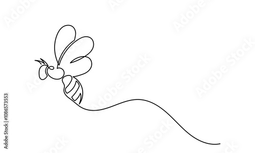 Honey bee vector, one continuous line drawing of a honeybee.single line drawing of a flying bee. line art isolated on a white background, illustrating a honey bee and honeycomb.