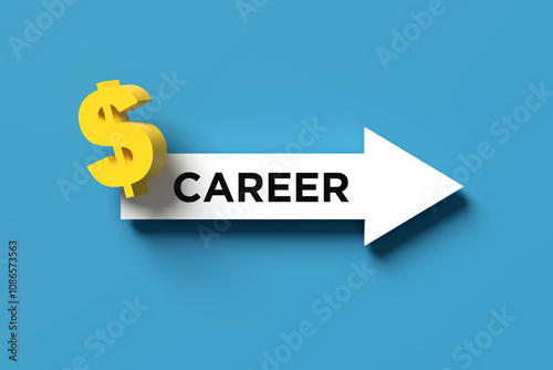 Career path leading to financial success with dollar sign and arrow symbol