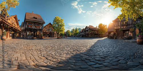HDRI of a medieval village plaza