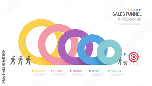 Infographic Sales funnel diagram template for business. Modern  Timeline circle 5 steps level, presentation vector infographics.