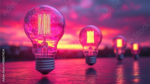 Glowing light bulb, symbol of innovation and bright ideas photo