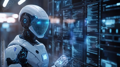 3D model of AI working with insurance agents with protective shields floating above digital documents