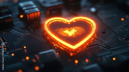 3D rendering of a heart rate monitor with a glowing shield icon indicating health insurance coverage photo