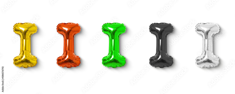 colorful balloon foils isolated on white background, set of letter I balloon foils, the shape of the Letter I balloon. colorful balloon foils isolated on white background, set of letter I balloon foils, the shape of the Letter I balloon.
