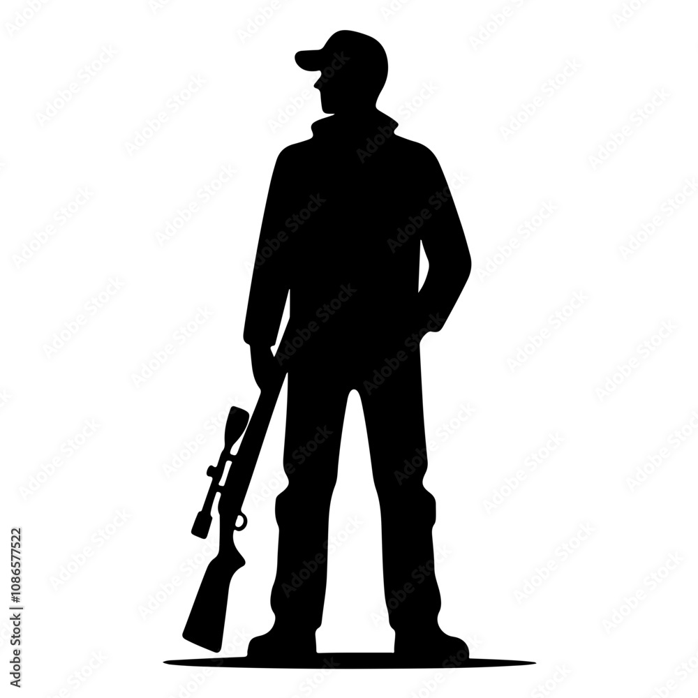Naklejka premium 3. Minimalistic Hunter Silhouette Showcasing Adventure and Skill.