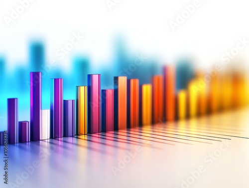 Vibrant bar graph representing data trends on a blurred background.