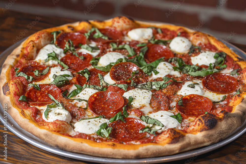 Pizza mozzarella cheese and pepperoni