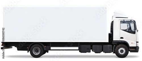 A white truck with a blank cargo space, suitable for delivery or transportation. Concept Cargo Delivery Vehicle, Blank Space for Branding, Versatile Transportation, Ideal for Logistics
