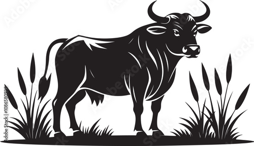 Zebu vector illustration silhouette transprant background photo