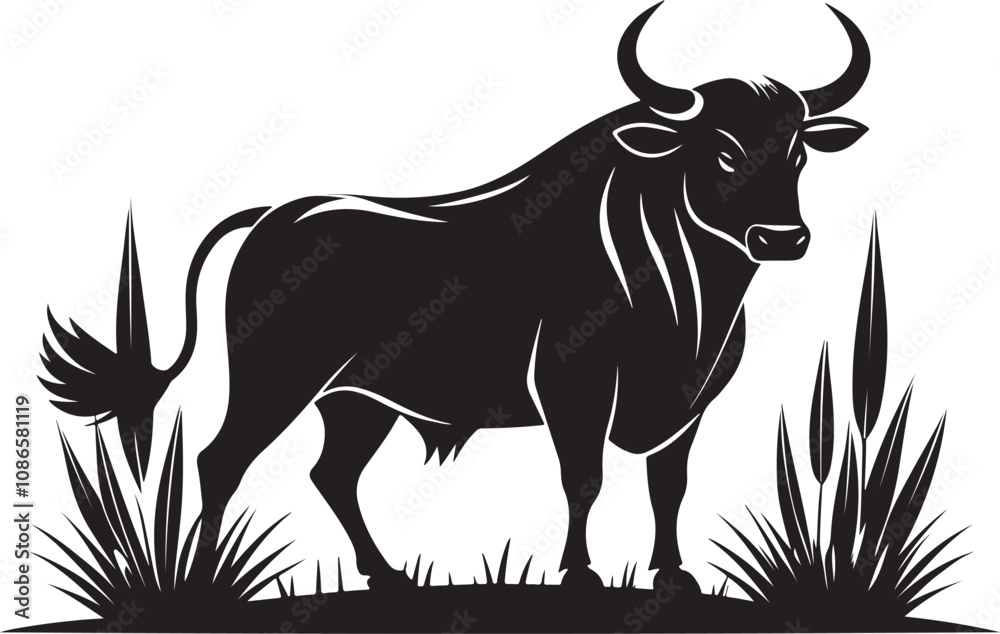 Fototapeta premium Zebu vector illustration silhouette transprant background