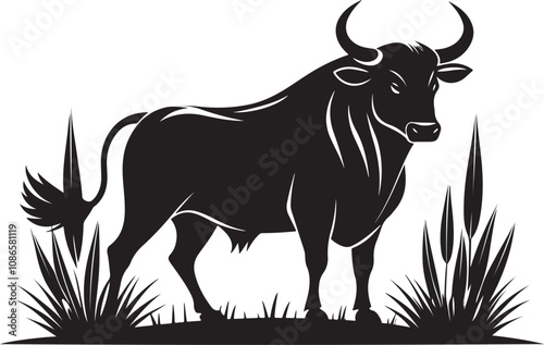 Zebu vector illustration silhouette transprant background photo