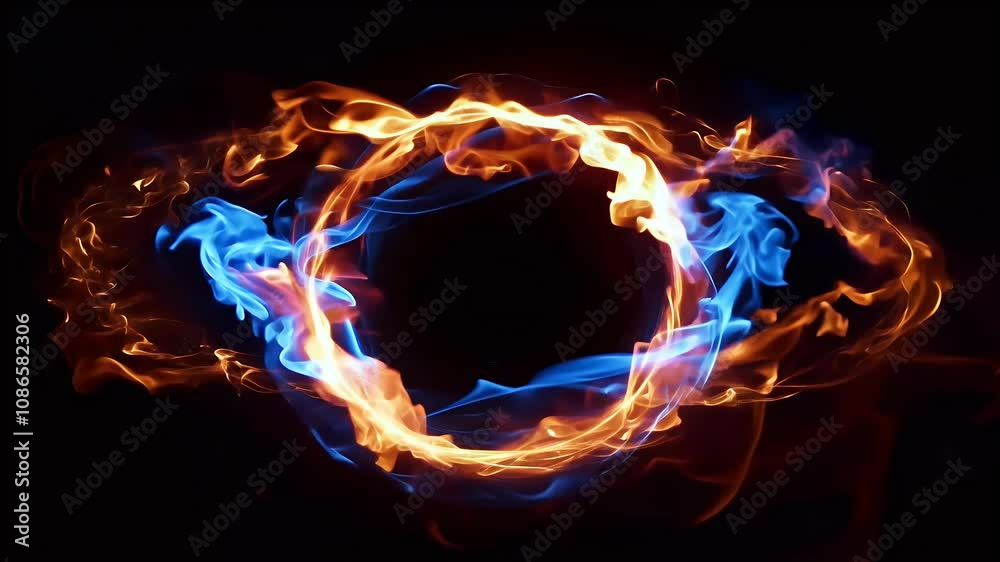 blue fire smoke effect swirling circular ring particle vortex motion graphics 4K looped ideal adding dynamic logos titles text black background circle graphic flowing around shape copy logotype