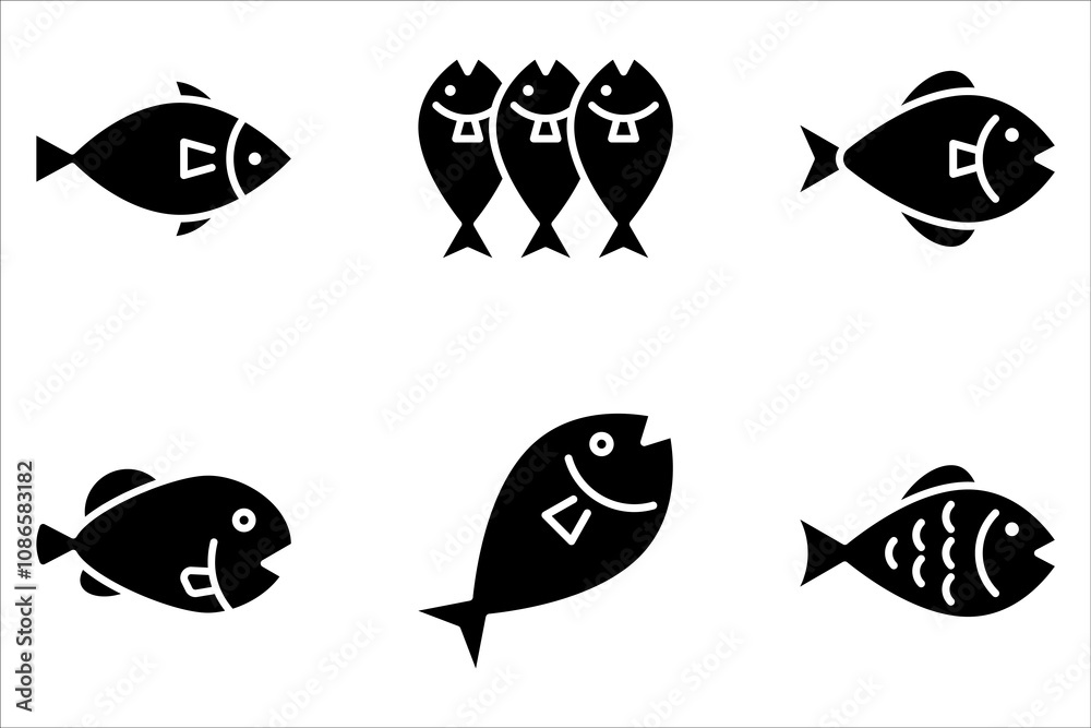 Fish vector icons set. Fishing symbols on white background Fish vector icons set. Fishing symbols on white background