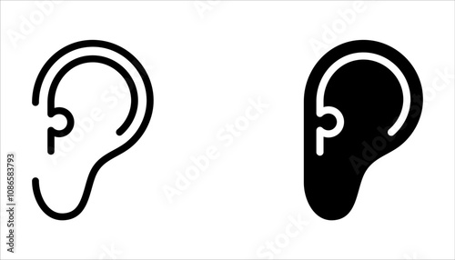 Ear vector icon set, hearing symbol on white background